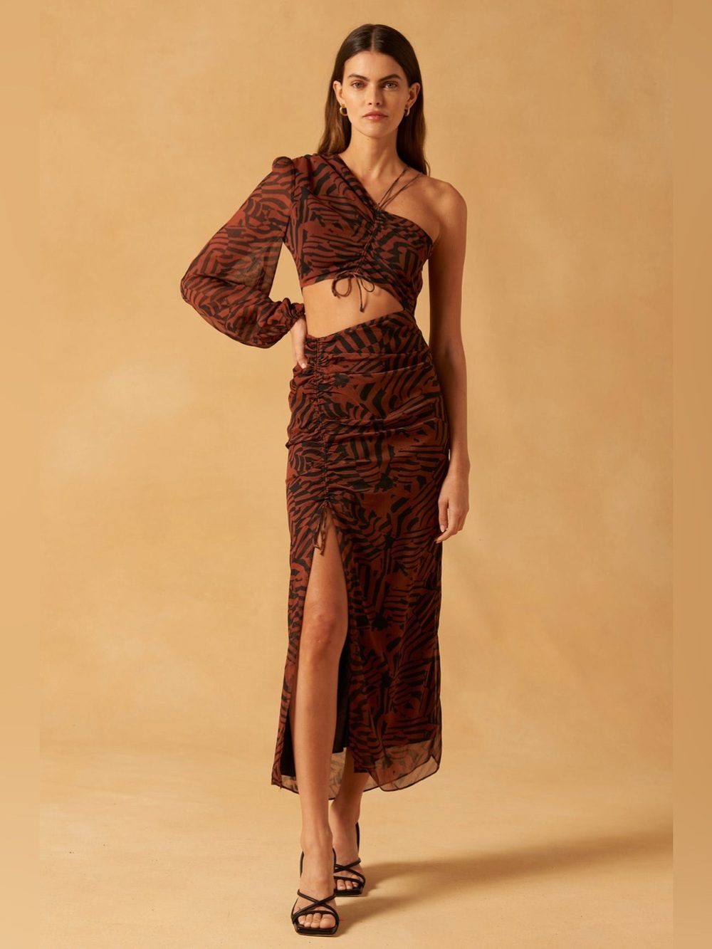 NWT MISHA Bernadette One Shoulder Zebra Print Midi Dress US 6